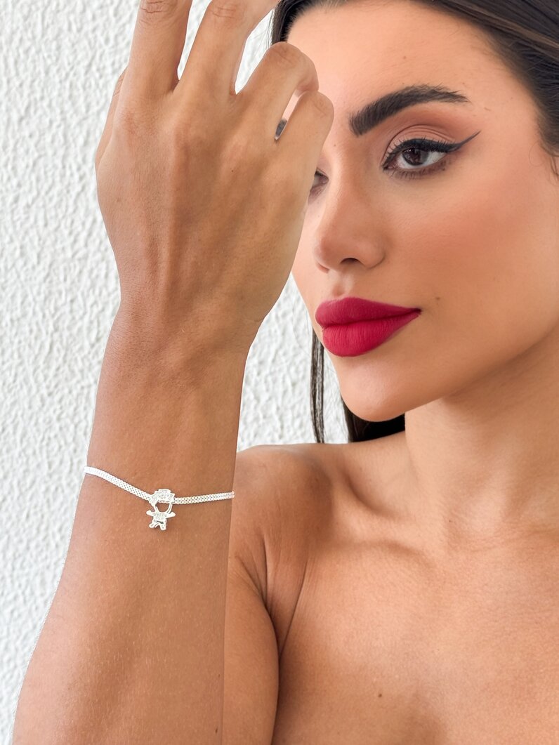 Pulseira Folheada a Prata 925 Menino Cravejado em Microzirconias