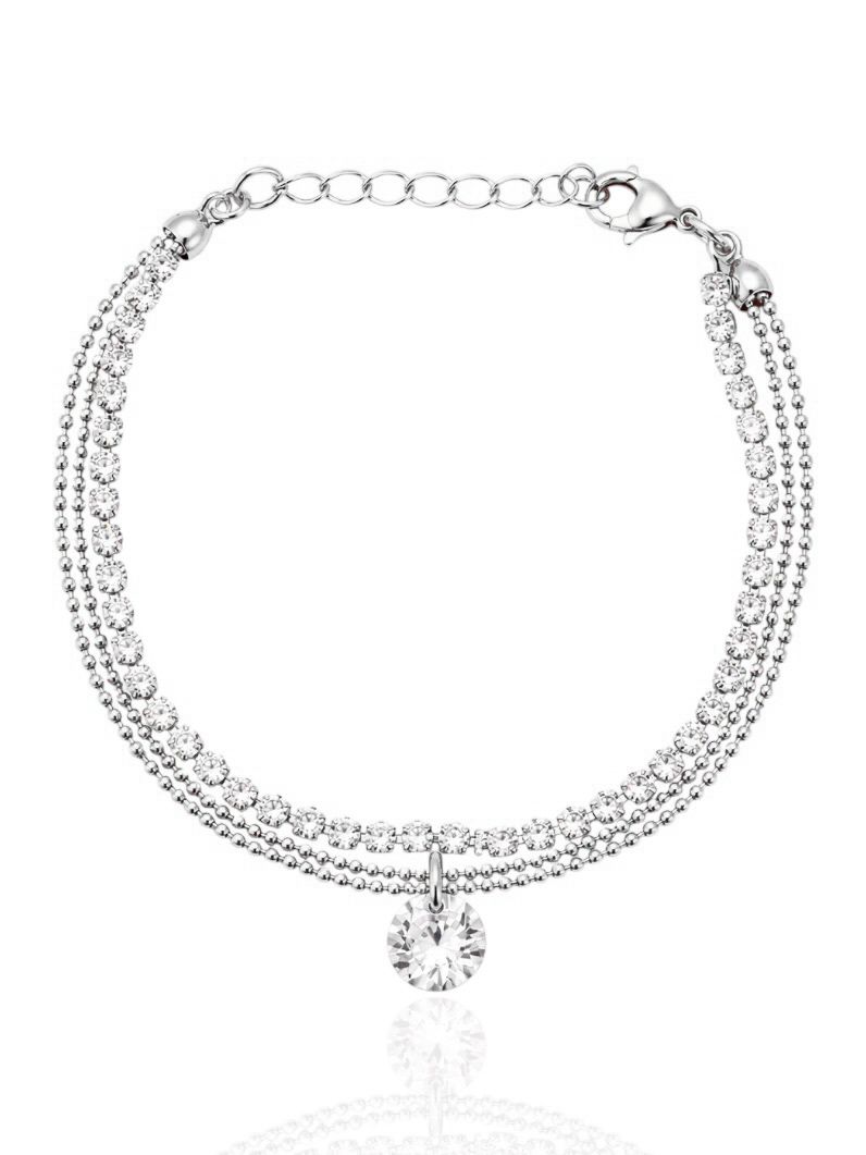 Pulseira Folheada a Prata 925 Mini Esferas e Ponto de Luz