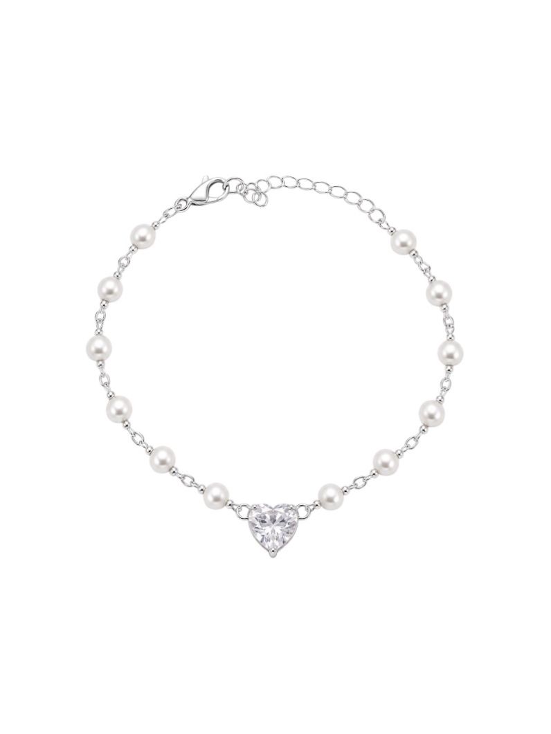 Pulseira Folheada a Prata 925 Perolas e Coração