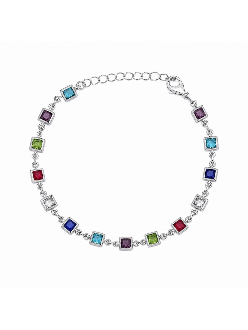 Pulseira Folheada a Prata 925 Quadrado Cristal Colorido