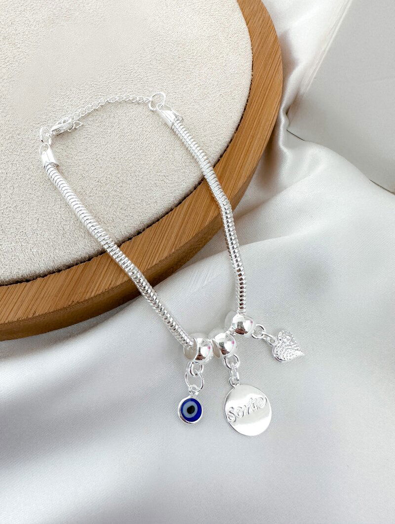 Pulseira Folheada a Prata 925 Rabo de Tatu com Berloques