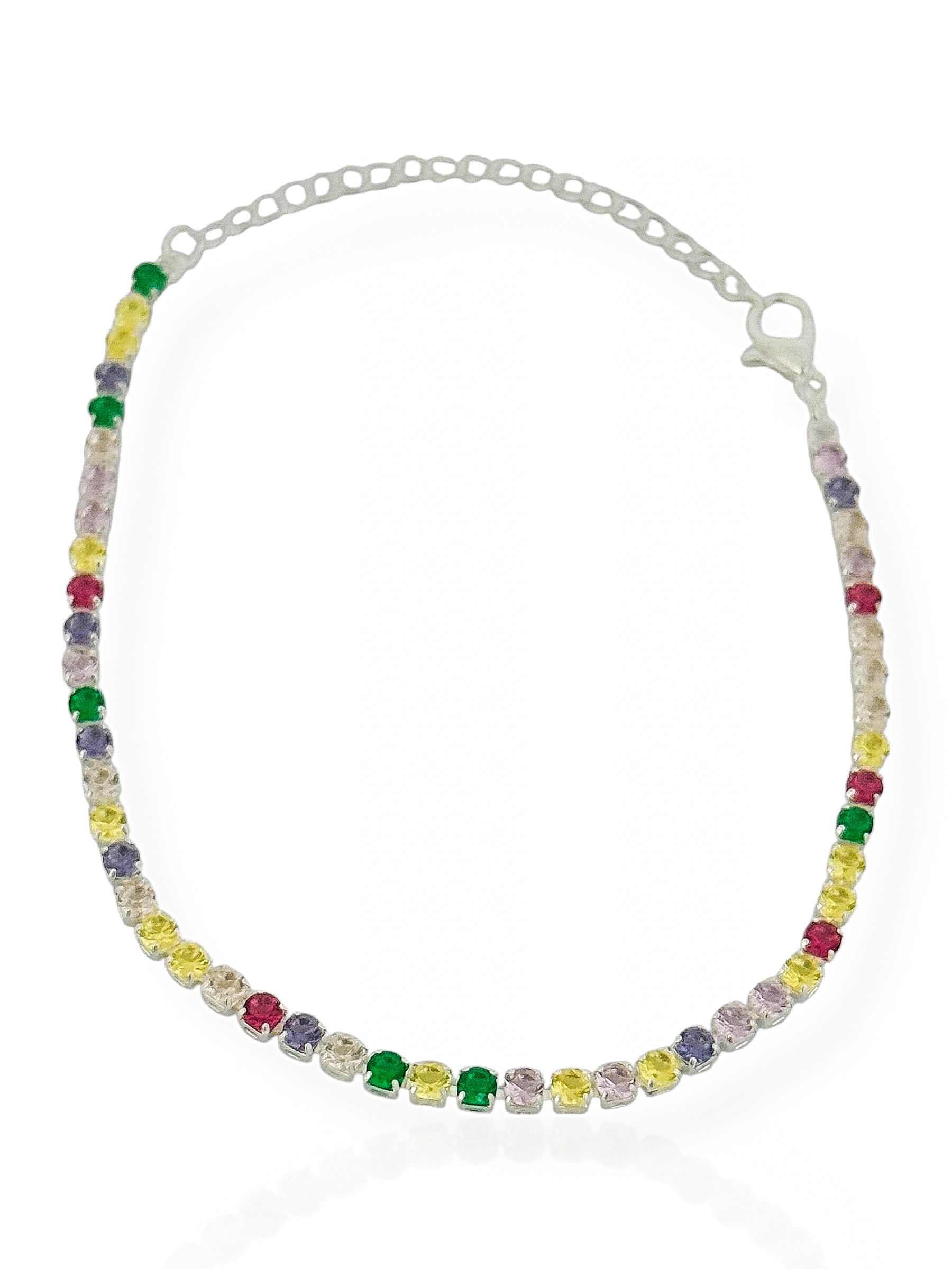 Pulseira Folheada a Prata Cristais Coloridos