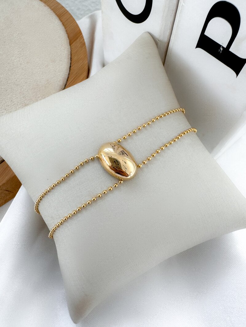 Pulseira Folheada Ouro 18k Dois Fios Botton Oval Liso