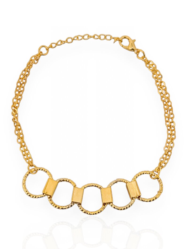 Pulseira Folheado a Ouro 18k Circulos Trabalhados com Tobos Lisos