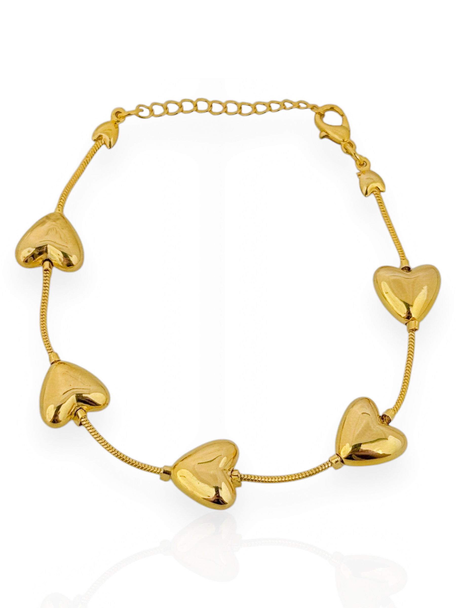 Pulseira Folheado a Ouro 18k Com Corações lisos