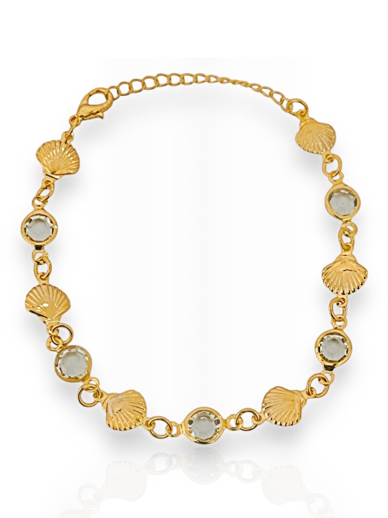 Pulseira Folheado a Ouro 18k Com Cristais e Conchas