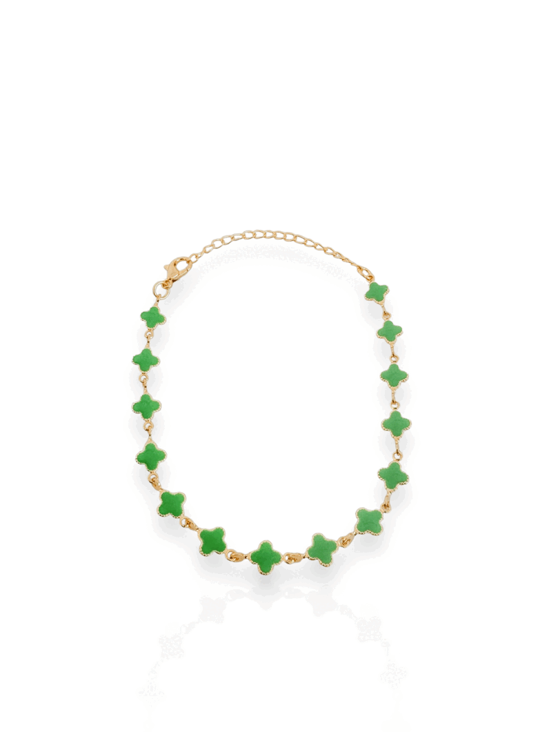Pulseira Folheado a Ouro 18K Com Trevos Resinados