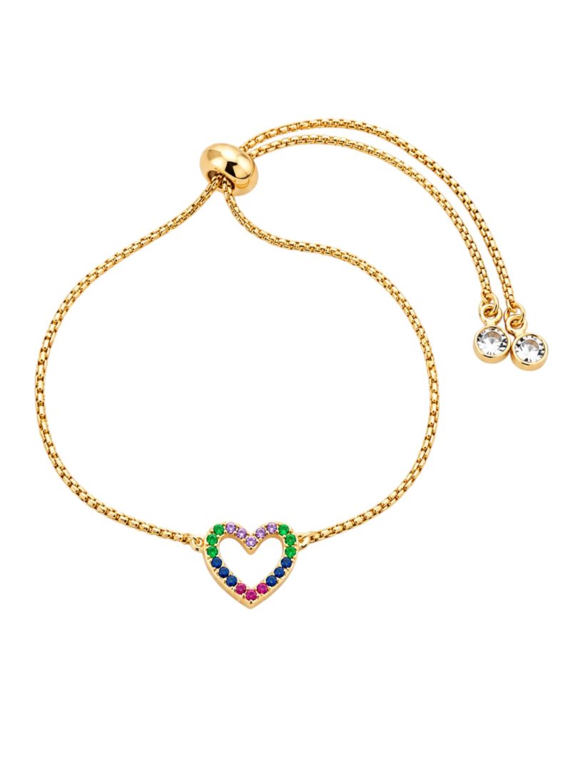 Pulseira Folheado a Ouro 18k Coração Vazado Colorido