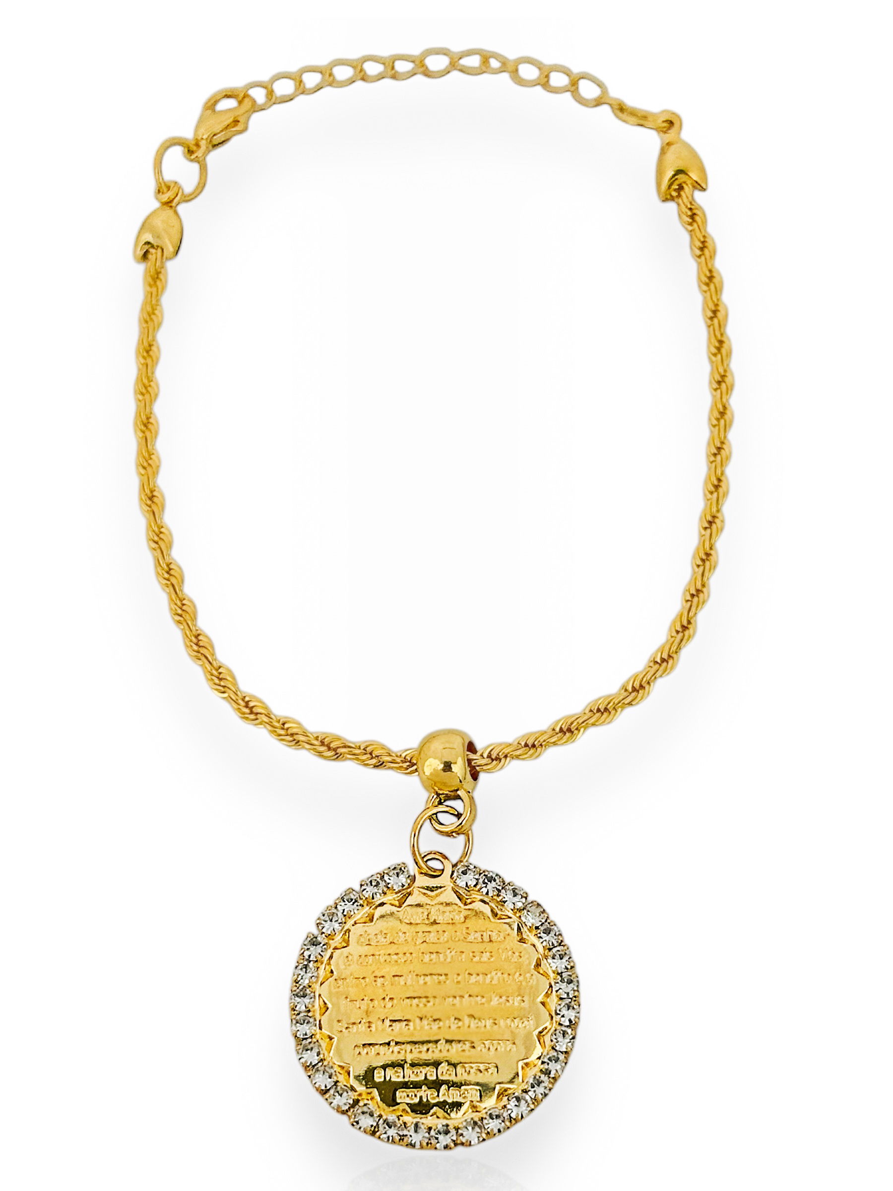 Pulseira Folheado a Ouro 18k Cordão Baiano Com 'Pai Nosso'