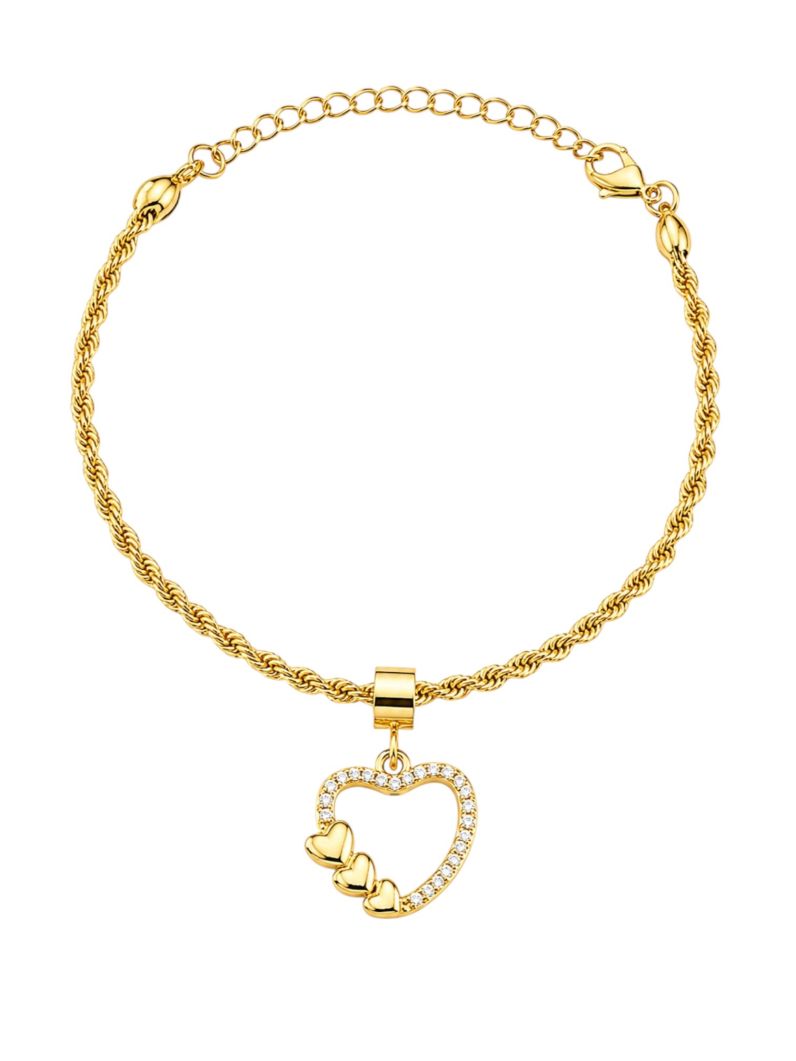 Pulseira Folheado a Ouro 18k Cordão Baiano e Pingente Coração Micro Zirconia