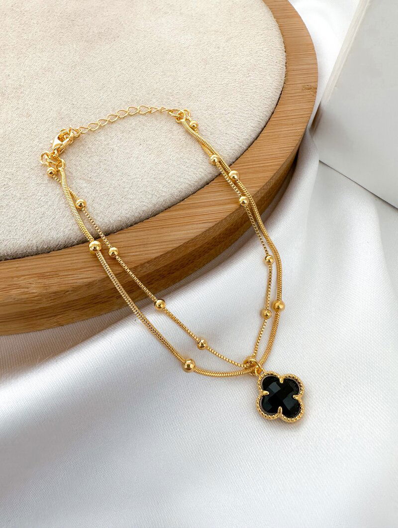 Pulseira Folheado a Ouro 18k Corrente Dupla Pingente Inspiração