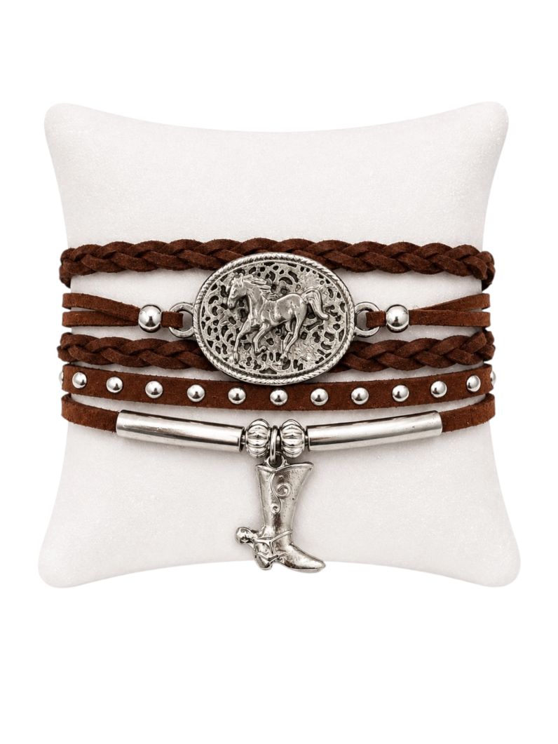 Pulseira Folheado a Ouro 18k Courinho Botton Cavalo e Bota