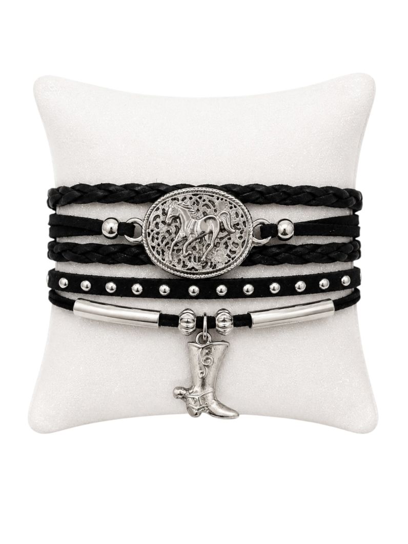 Pulseira Folheado a Ouro 18k Courinho Botton Cavalo e Bota