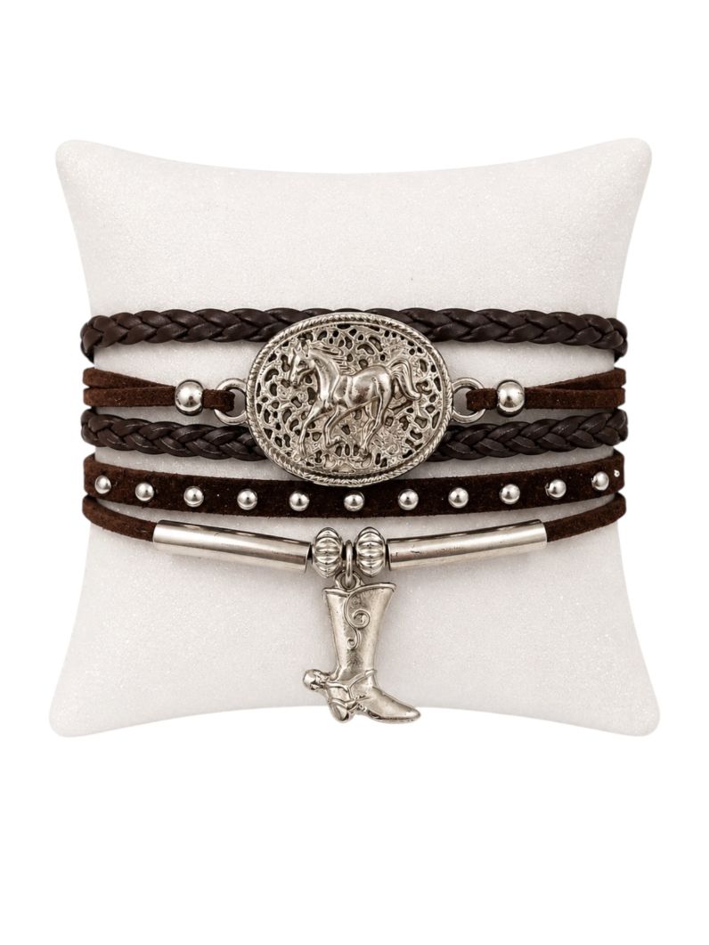 Pulseira Folheado a Ouro 18k Courinho Botton Cavalo e Bota