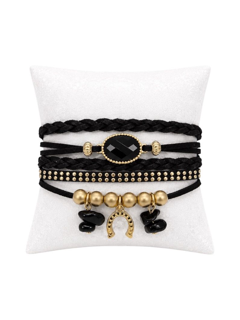 Pulseira Folheado a Ouro 18k Courinho com Pedras Naturais