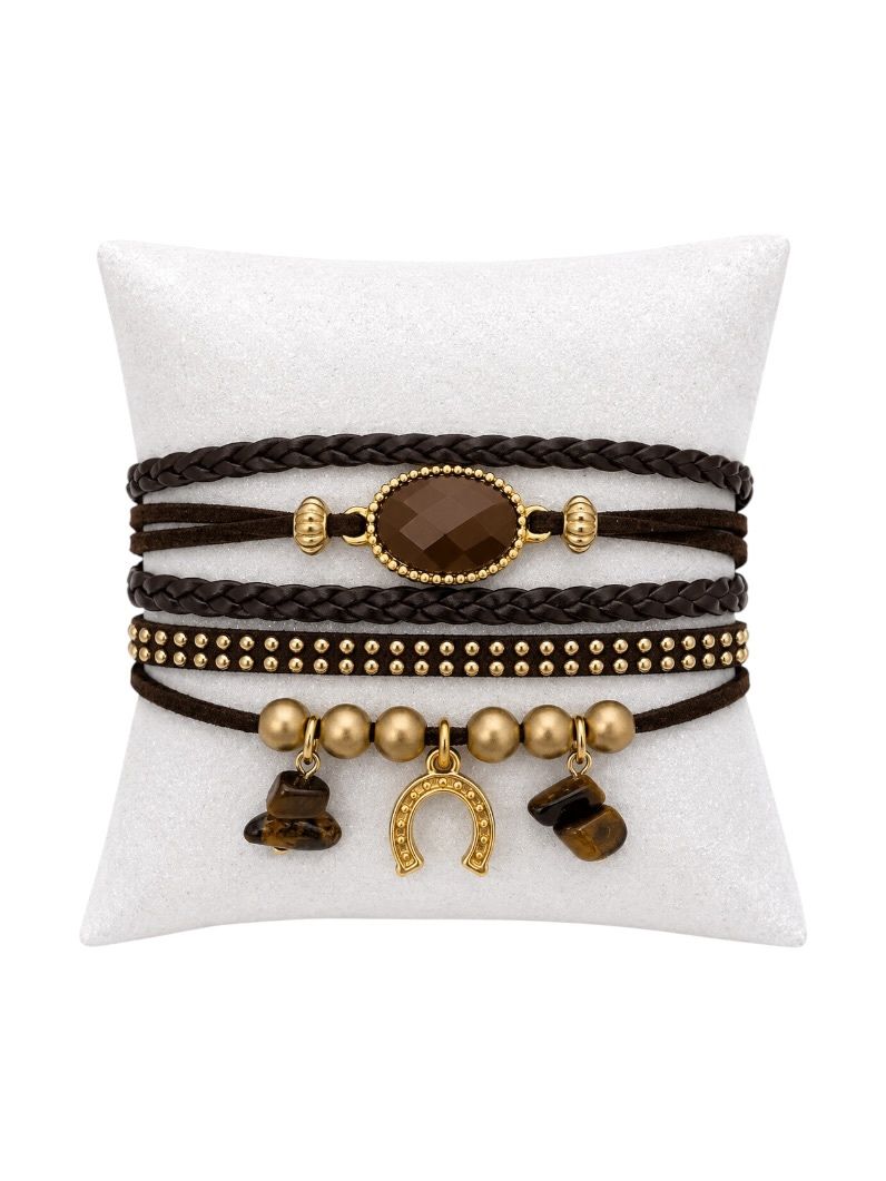 Pulseira Folheado a Ouro 18k Courinho com Pedras Naturais
