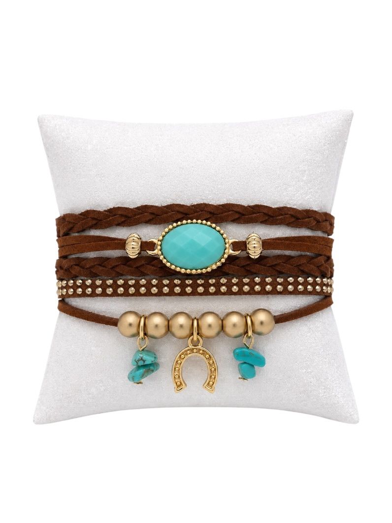 Pulseira Folheado a Ouro 18k Courinho com Pedras Naturais