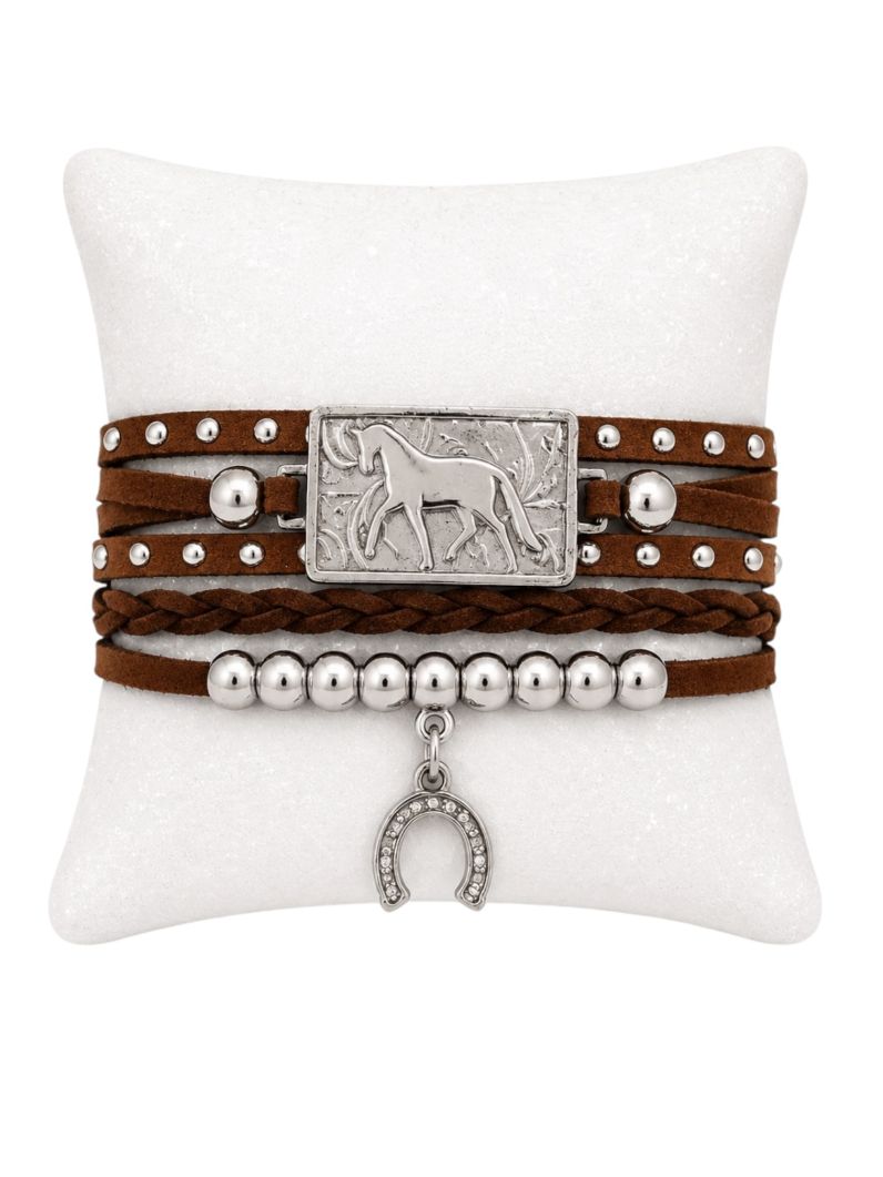 Pulseira Folheado a Ouro 18k Courinho Medalha Horse