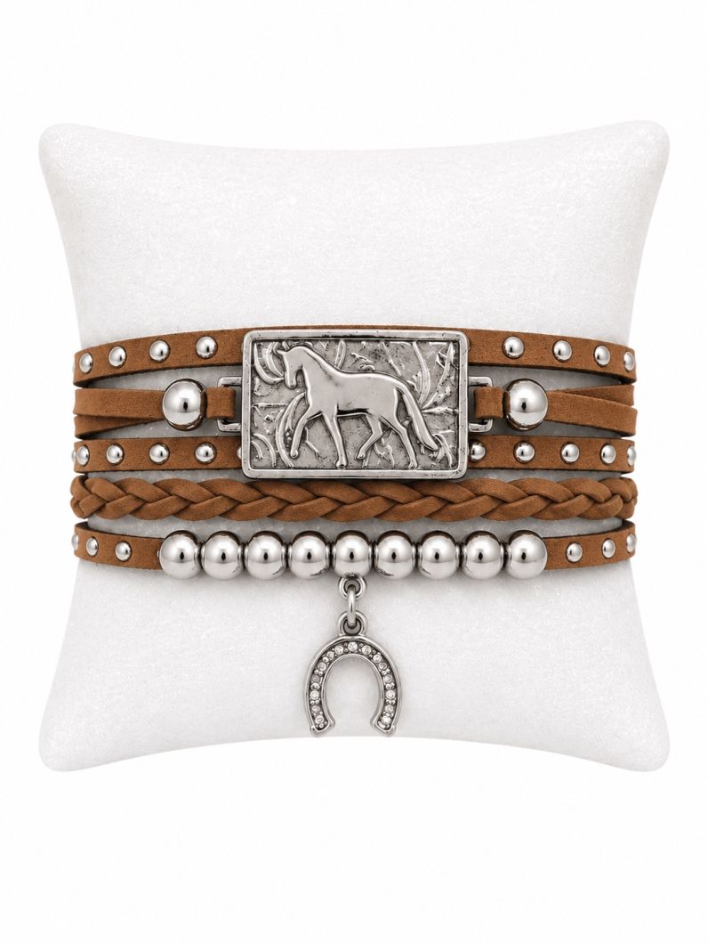 Pulseira Folheado a Ouro 18k Courinho Medalha Horse