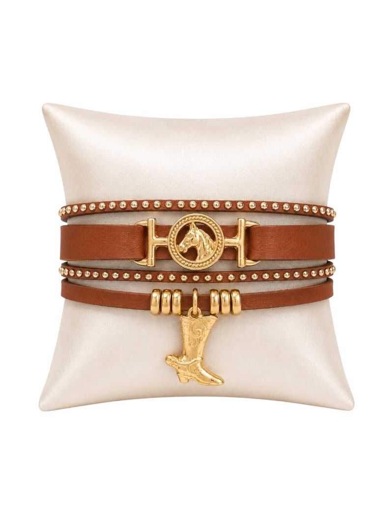Pulseira Folheado a Ouro 18k Courinho Pingente Bota Desenhada