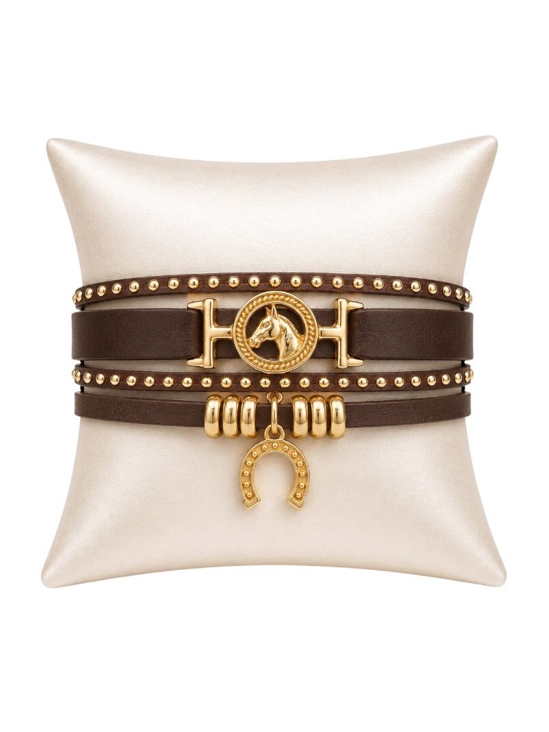 Pulseira Folheado a Ouro 18k Courinho Pingente Ferradura