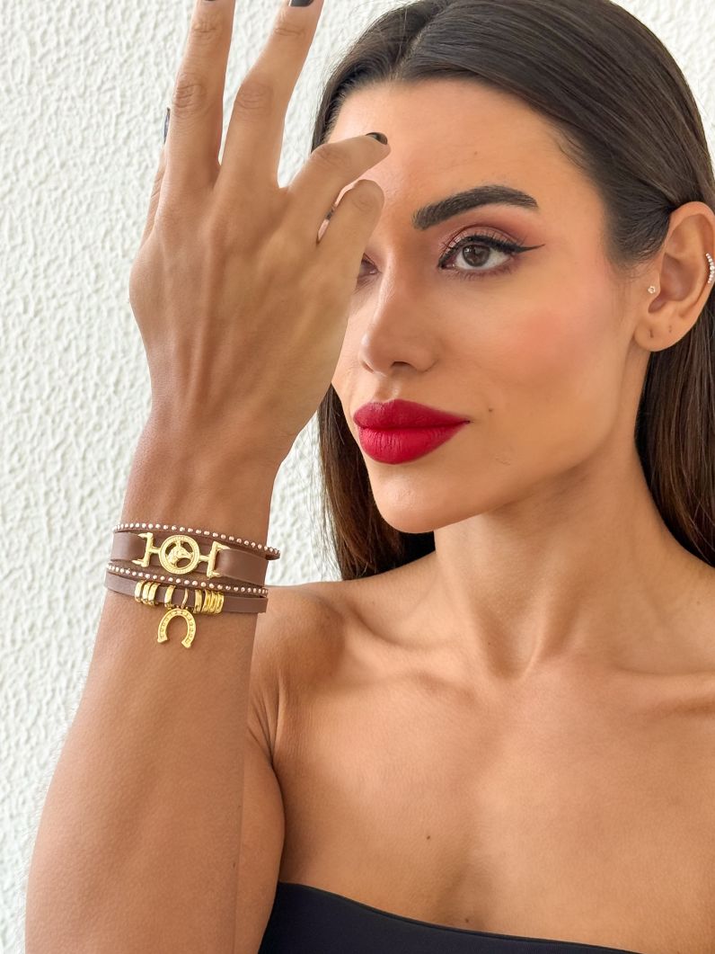 Pulseira Folheado a Ouro 18k Courinho Pingente Ferradura