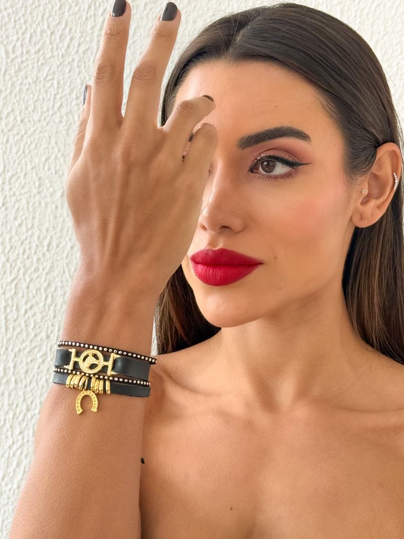 Pulseira Folheado a Ouro 18k Courinho Pingente Ferradura