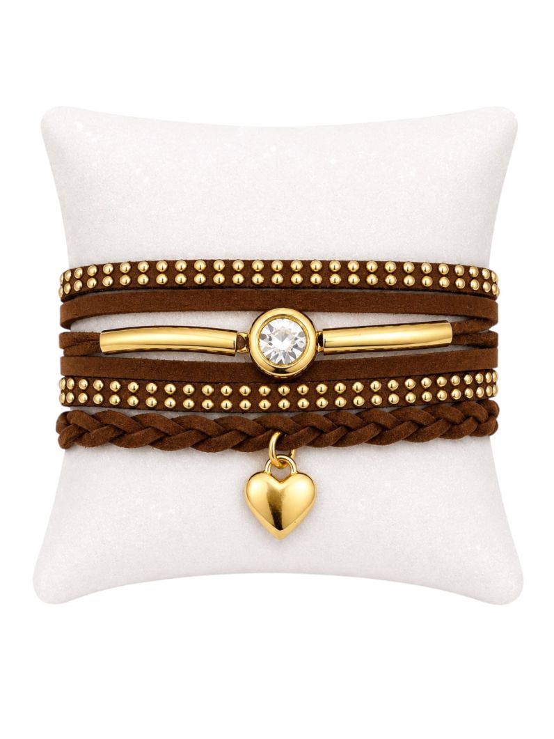 Pulseira Folheado a Ouro 18k Courinho Ponto de Luz e Coração
