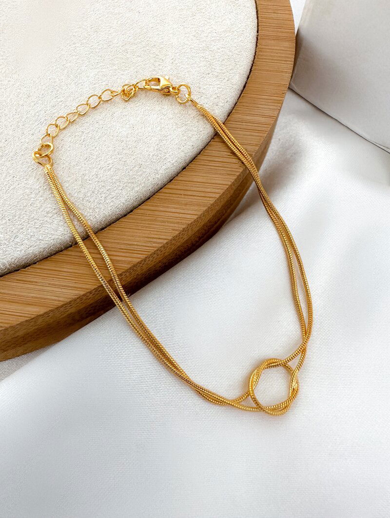 Pulseira Folheado a Ouro 18k Dois Fios com Nó