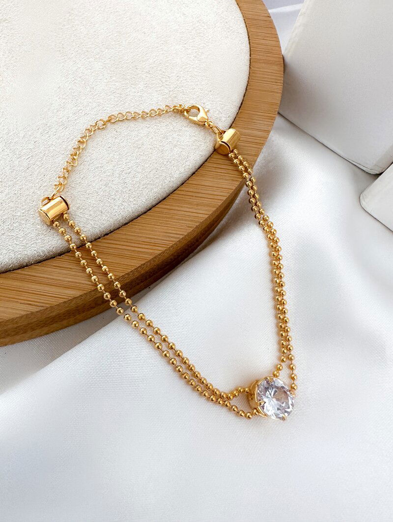 Pulseira Folheado a Ouro 18k Dois Fios com Zircônia