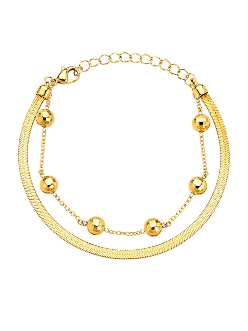 Pulseira Folheado a Ouro 18k Dupla Esfera Com Fita Laminada
