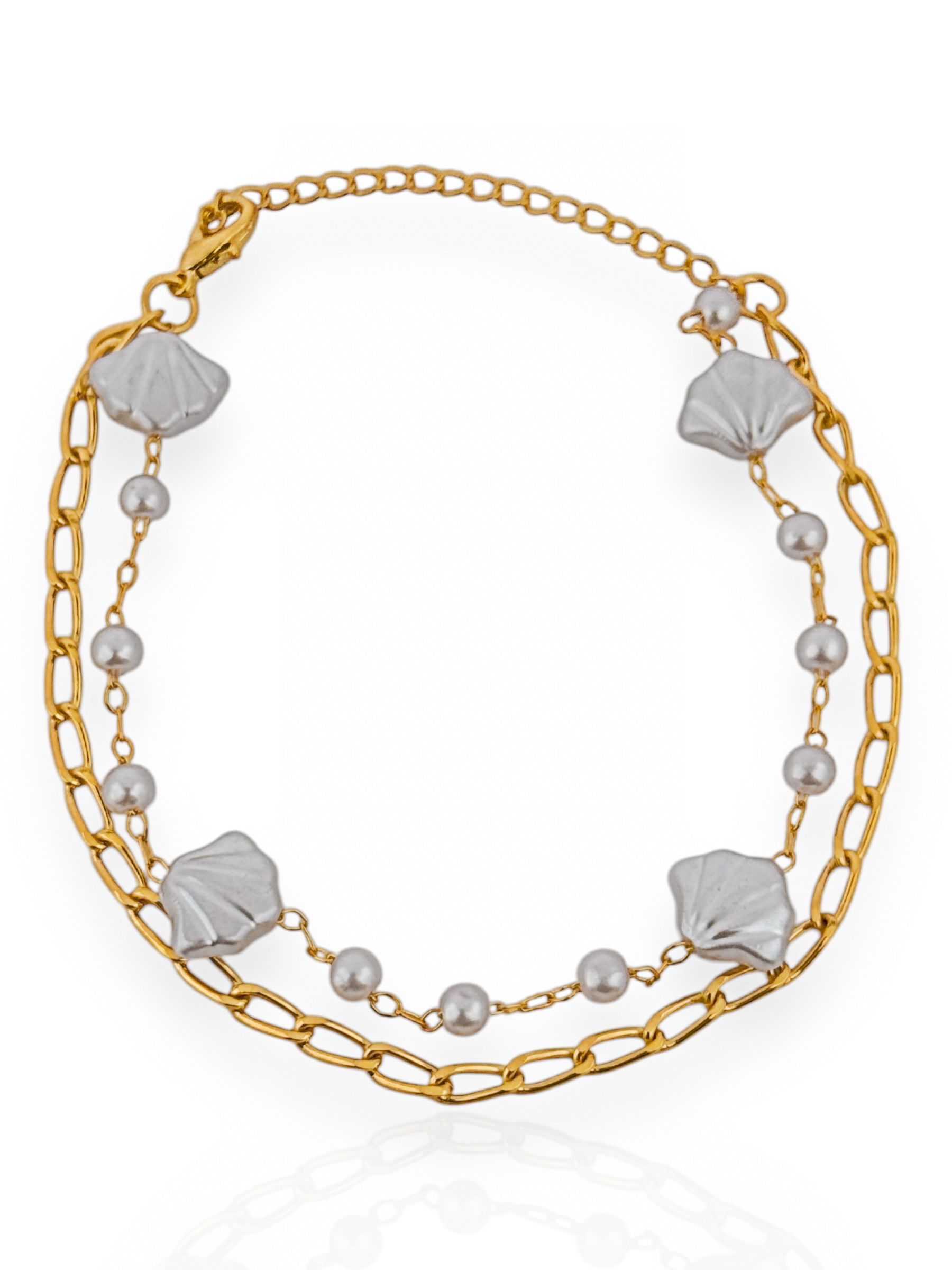 Pulseira Folheado a Ouro 18k Duplo Corrente Com Conchas