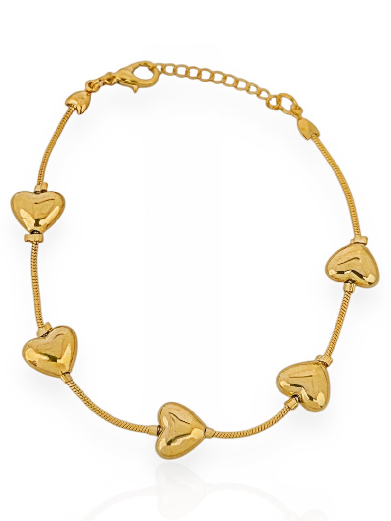 Pulseira Folheado a Ouro 18k e Prata 925 Corações Liso
