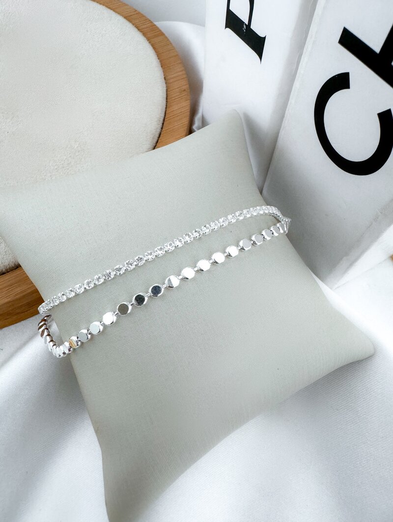 Pulseira Folheado a Ouro 18k e Prata 925 Dois Fios com Micro Zircônias com Tachinhas