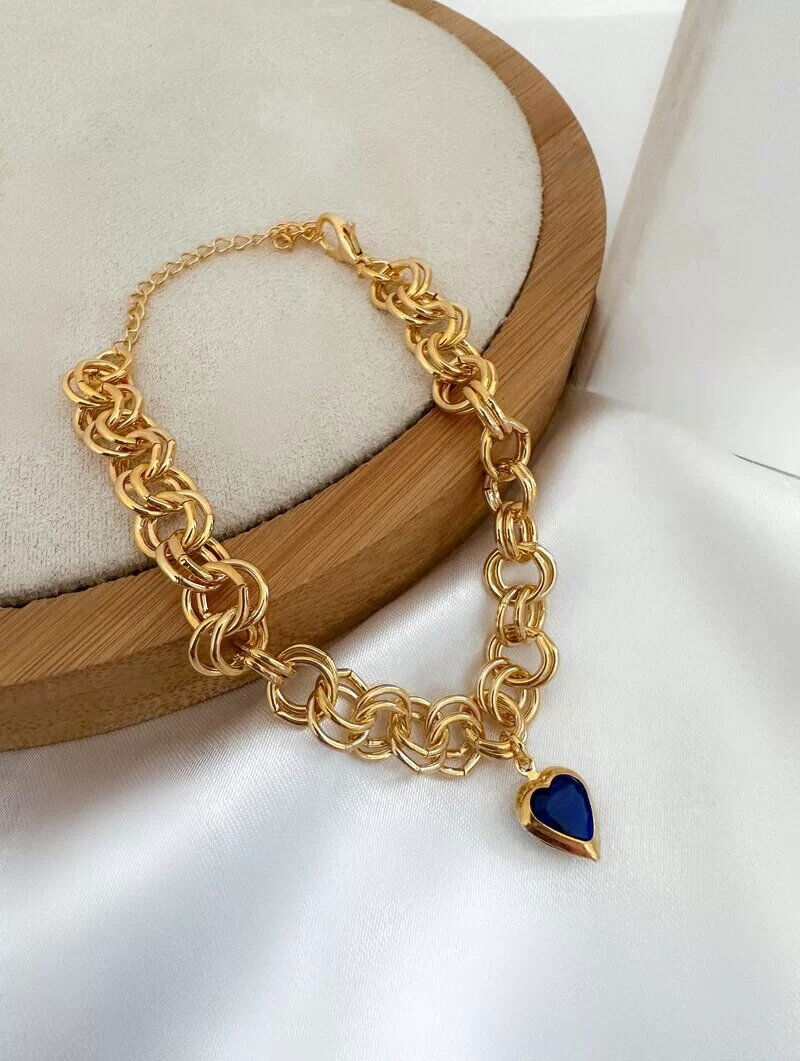 Pulseira Folheado a Ouro 18k e Prata 925 Elos Duplos com Coração de Zircônia