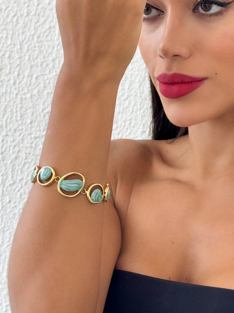 Pulseira Folheado a Ouro 18k e Prata 925 Elos G com Resina