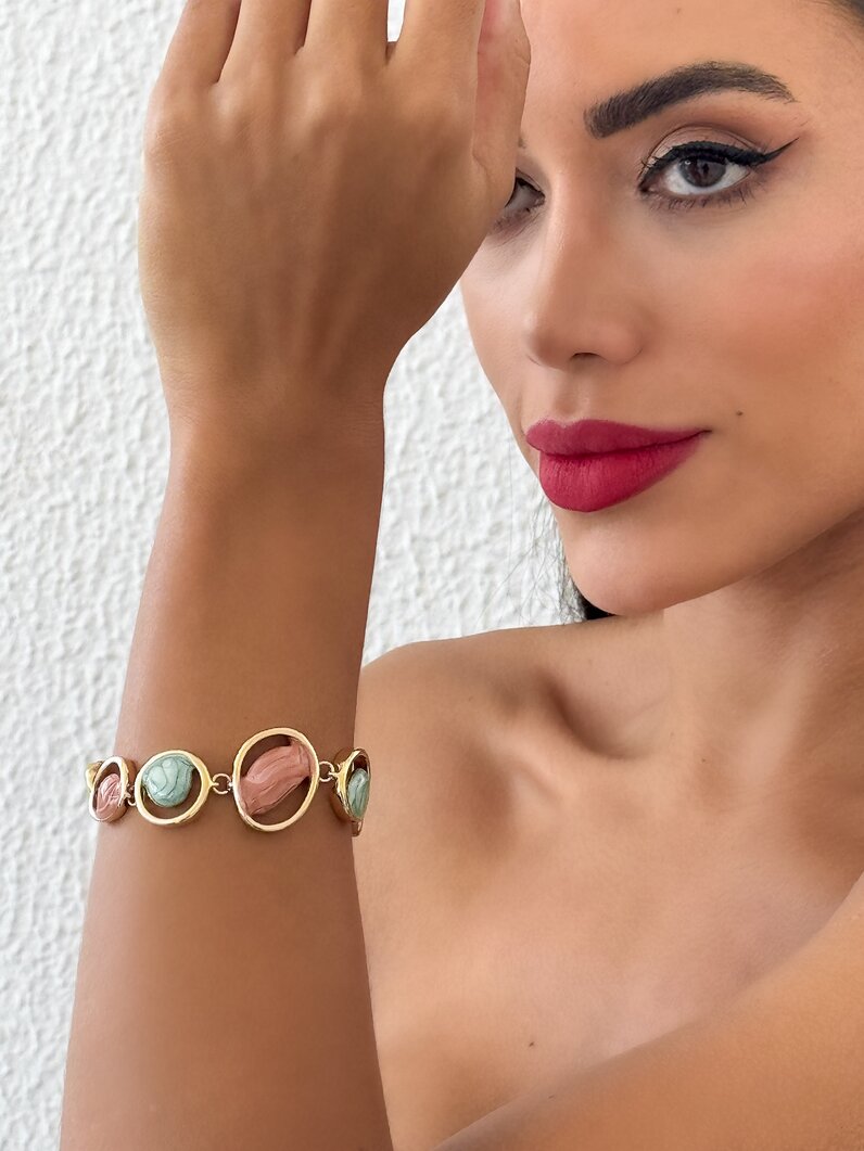 Pulseira Folheado a Ouro 18k e Prata 925 Elos G com Resina