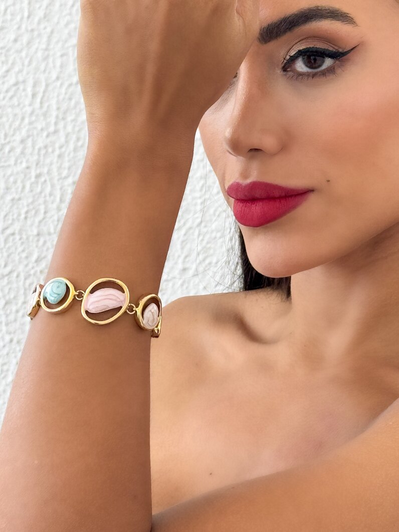 Pulseira Folheado a Ouro 18k e Prata 925 Elos G com Resina