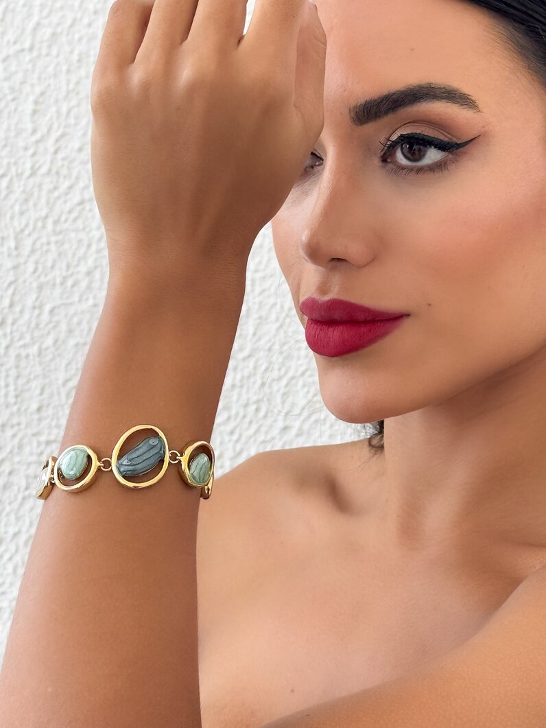 Pulseira Folheado a Ouro 18k e Prata 925 Elos G com Resina