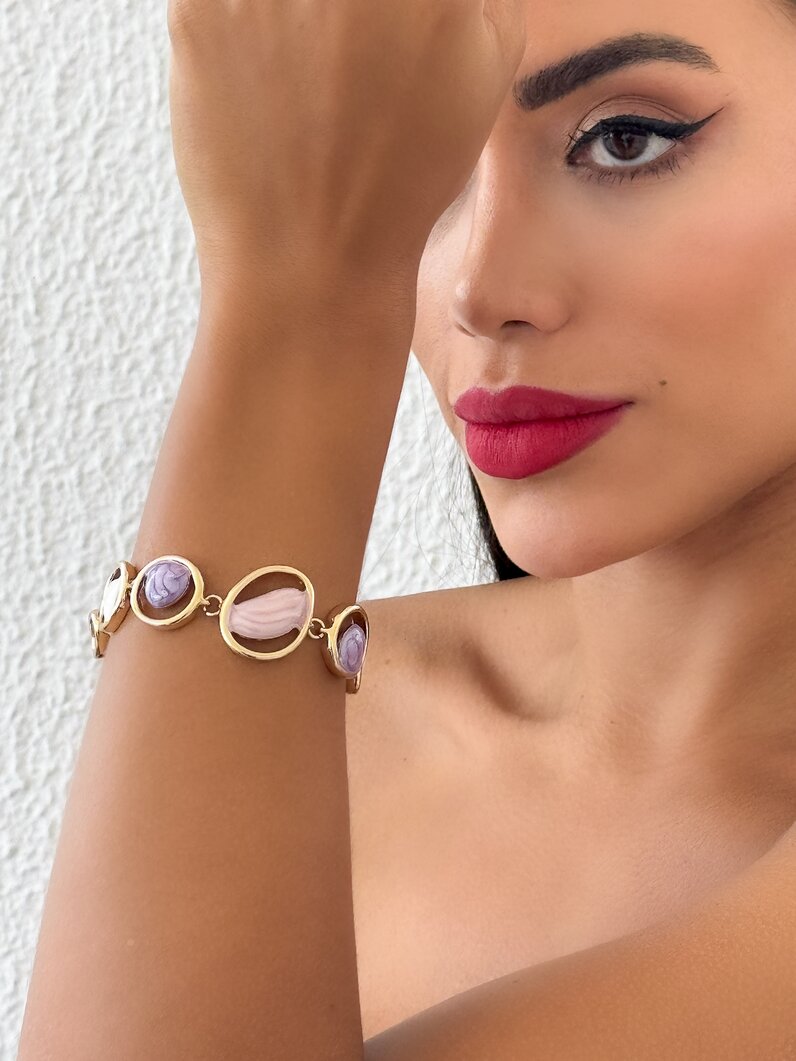 Pulseira Folheado a Ouro 18k e Prata 925 Elos G com Resina