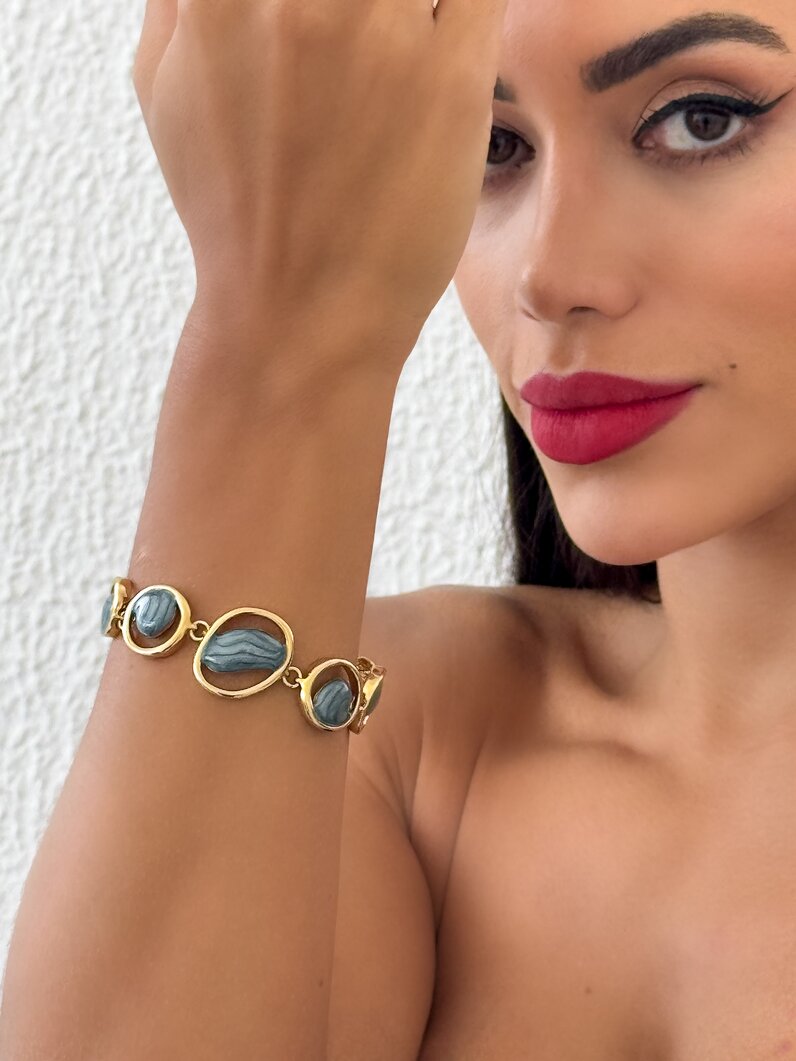 Pulseira Folheado a Ouro 18k e Prata 925 Elos G com Resina