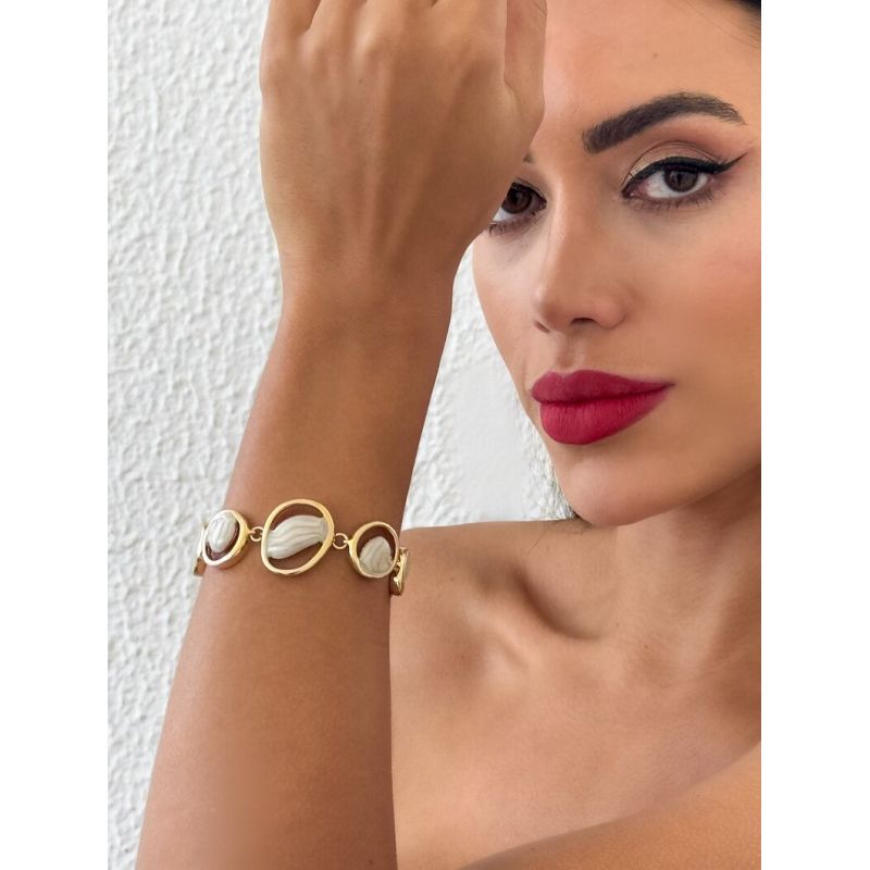 Pulseira Folheado a Ouro 18k e Prata 925 Elos G com Resina