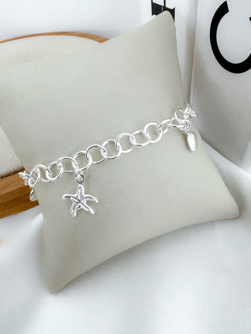 Pulseira Folheado a Ouro 18k e Prata 925 Elos Redondos com Pingentes Mar