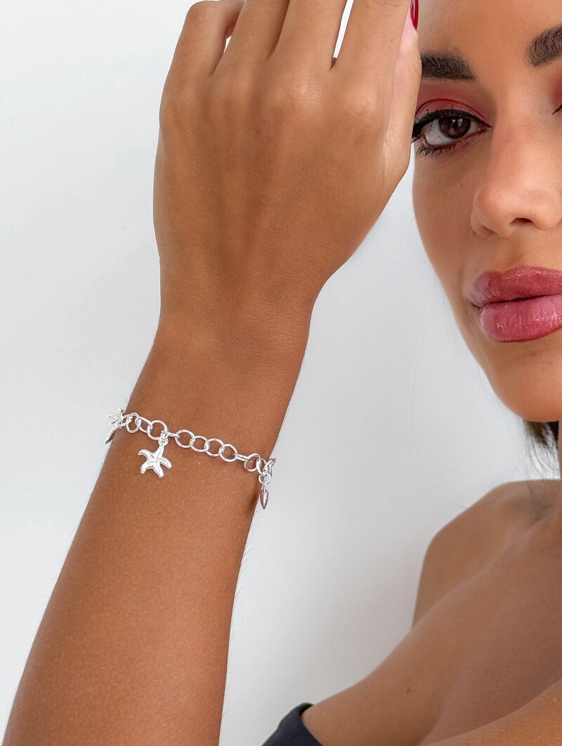 Pulseira Folheado a Ouro 18k e Prata 925 Elos Redondos com Pingentes Mar