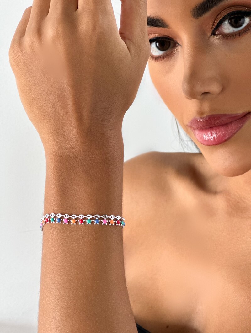 Pulseira Folheado a ouro 18K e Prata 925 Estrelas Resinadas Coloridas
