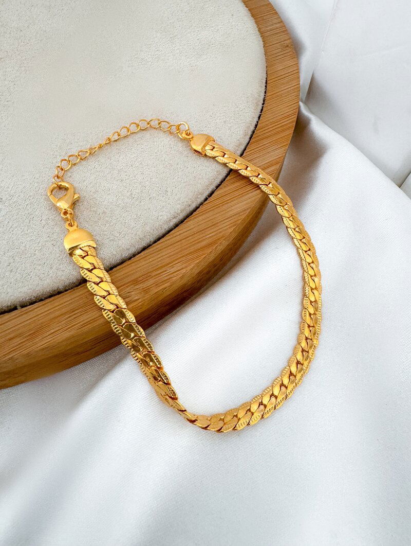 Pulseira Folheado a Ouro 18k e Prata 925 Fita Laminada Luxo