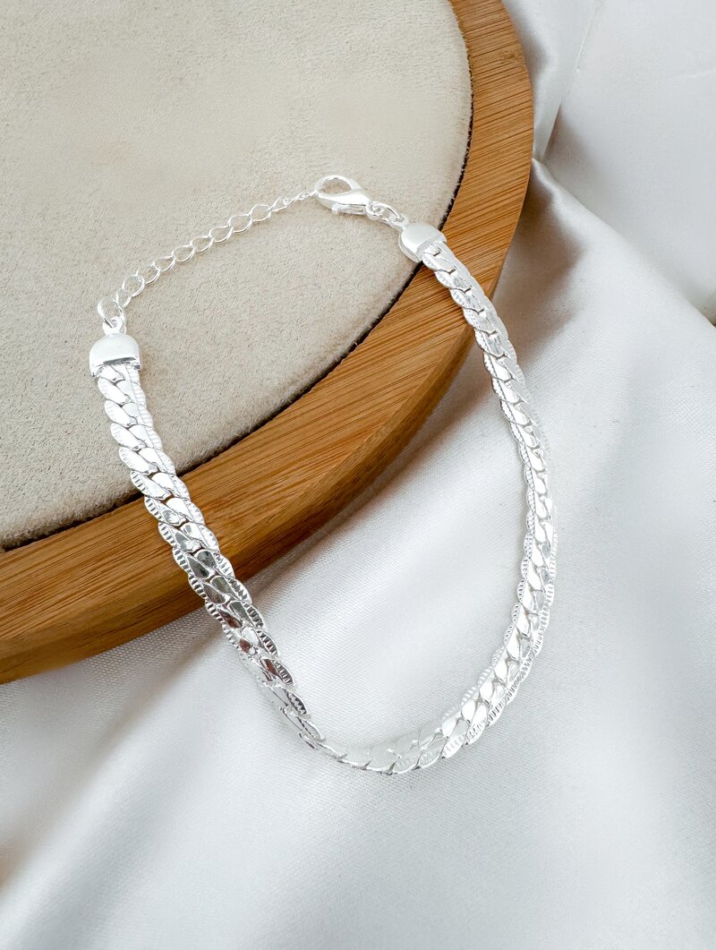 Pulseira Folheado a Ouro 18k e Prata 925 Fita Laminada Luxo