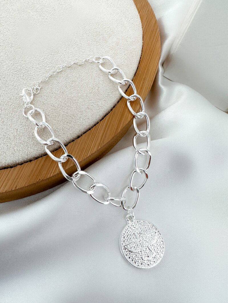 Pulseira Folheado a Ouro 18k e Prata 925 Pingente Texturizado com Espírito Santo