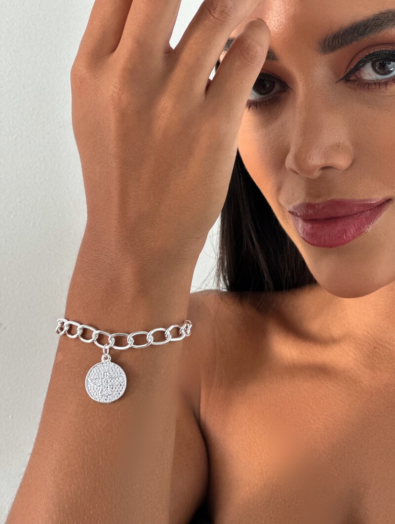 Pulseira Folheado a Ouro 18k e Prata 925 Pingente Texturizado com Espírito Santo