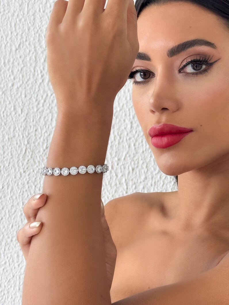 Pulseira Folheado a Ouro 18k e Prata 925 Pontos de Luz com Borda Cravejadas